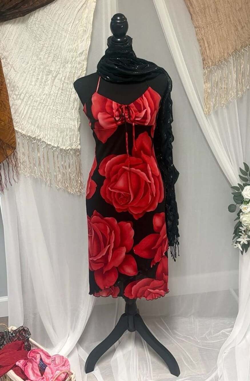 La Belle 90s Rose Print Midi Dress Size M